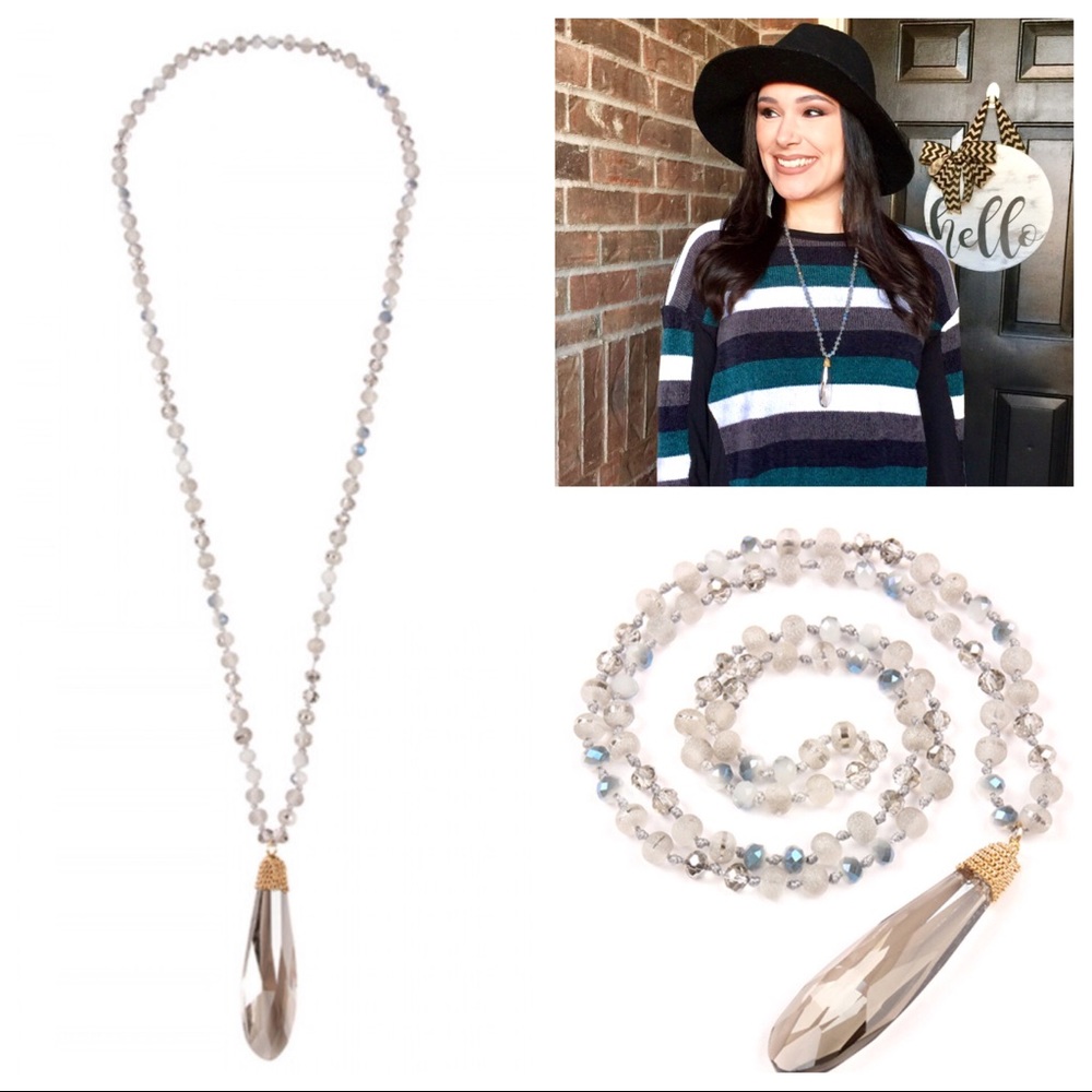 Riah fashion gray crystal glass beads necklace New